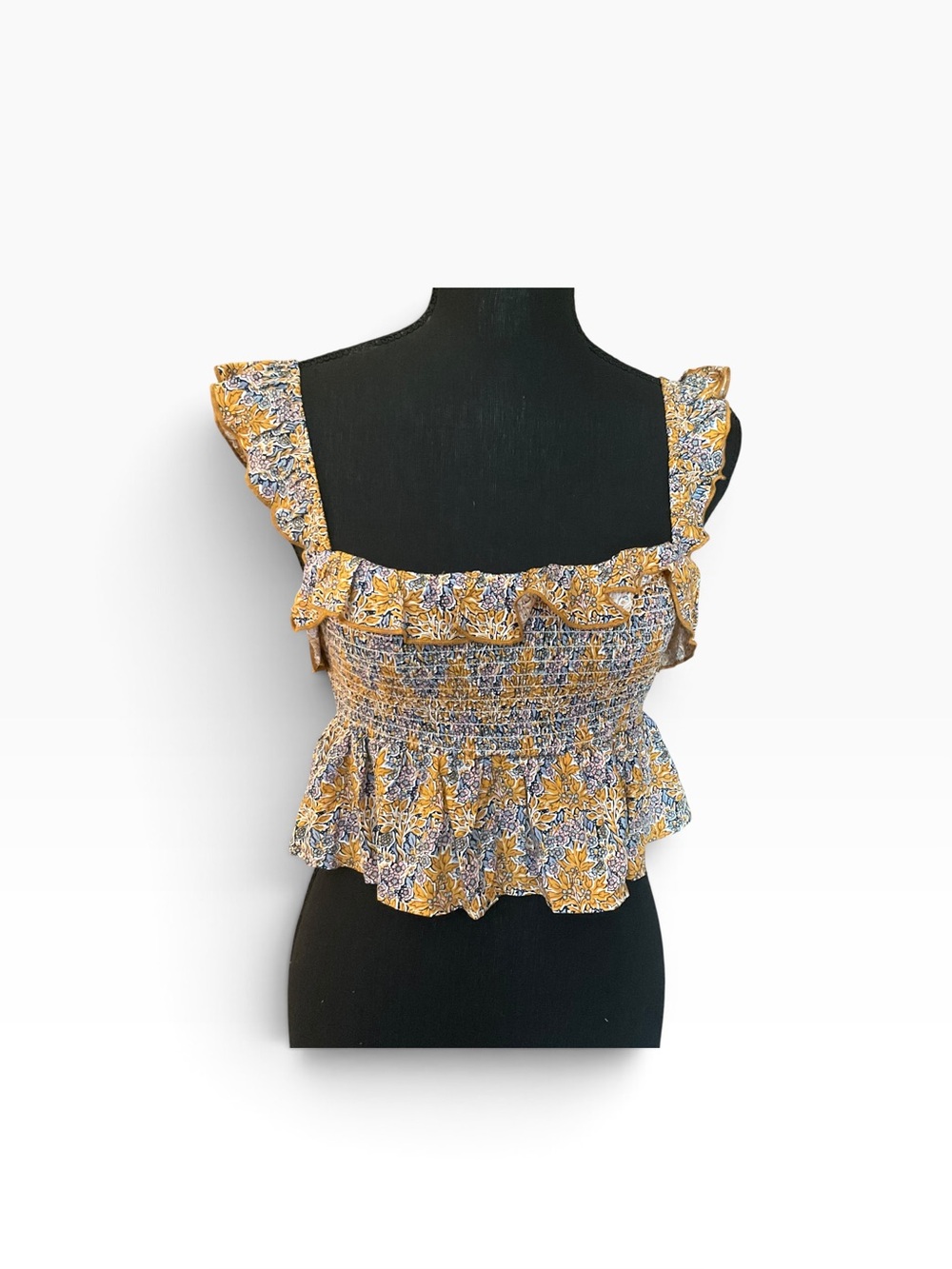 Natural Life NWT Floral Smocked Ruffle Peplum Crop Top Size M